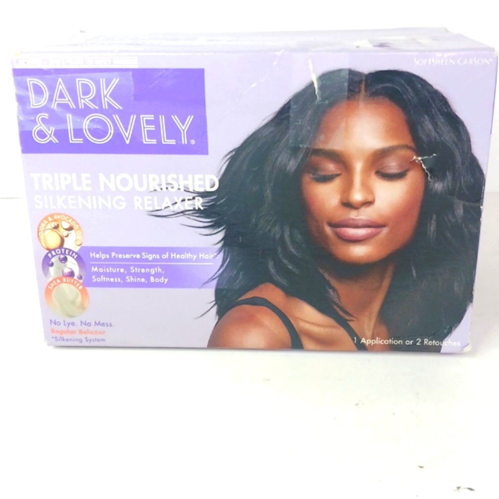 DARK & LOVELY Regular Triple Nourished Silkening Relaxer Preserves Healthy Hair.